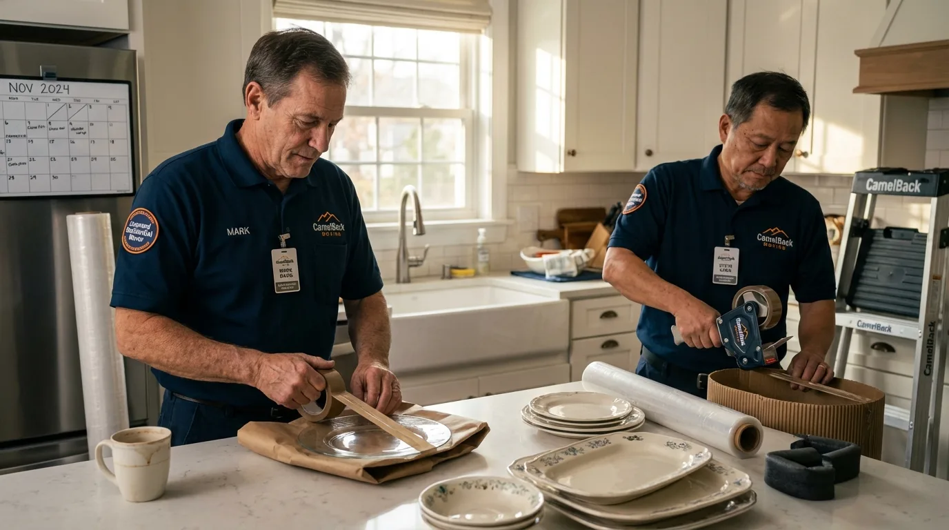 Professional crew packing kitchen dishware in Canal Winchester, OH